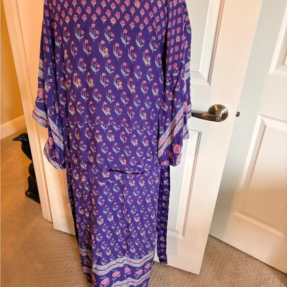 Spell Purple Floral Maxi Kimono with Pink & Light Blue Accents EC - Picture 6 of 8